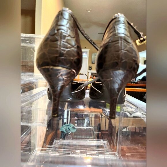 Michelle D 8M Fudge Crocodile Closed Toe High Heels with Ankle Strap - Picture 4 of 15